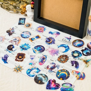 50 pieces of romantic punk starry sky waterproof PET stickers with butterfly and moon patterns