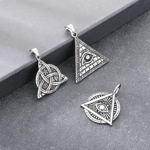 Silver Masonic All Seeing Eye pendants in stainless steel with engraved geometry details