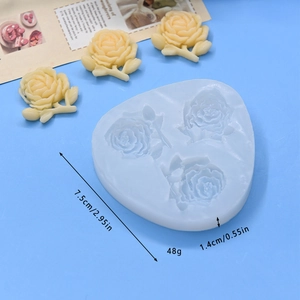 Three-rose silicone mold for cake fondant and chocolate DIY baking with size dimensions