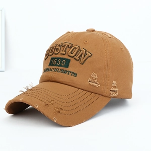 Casquette de baseball rétro marron avec broderie Boston Massachusetts vintage