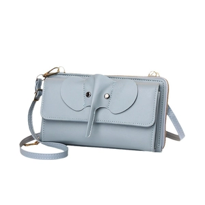 Cute light blue elephant phone bag with cartoon 3D ears and adjustable shoulder strap