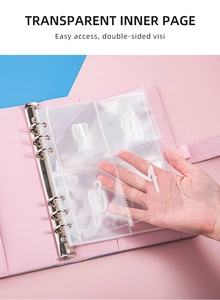Detail of transparent 6-hole binder sleeves showing clear 4-pocket layout for budget planning