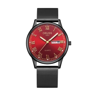 Men Quartz Watch Stainless Steel Mesh Band Dual Calendar Date Day Luminous Waterproof Business Fashion Wristwatch
