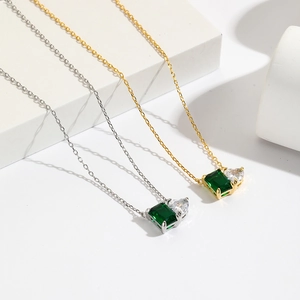 Emerald Rectangle Heart Zircon Necklace Copper 18K Gold Plated Hypoallergenic Clavicle Chain Women Luxury Jewelry
