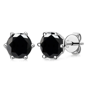 Close-up of S925 sterling silver stamp and 1 carat black moissanite stud earrings