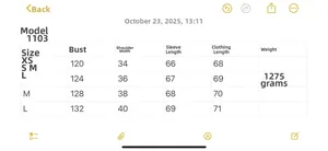 Detailed size chart for French style faux fur coat with lapels and belt showing XS-L measurements