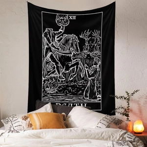 Böhmischer Wandteppich im Schwarz-Weiß-Stil mit Tod-Tarot-Motiv für Wanddekoration