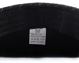 Detail view of cotton blend fedora hat inner lining showing size 58 label and stitching
