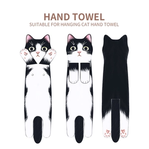 Absorbent microfiber cat-shaped hand towel with hanging snaps for kitchen and bathroom