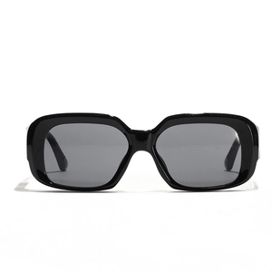 Classic black square frame sunglasses with glossy finish and minimalist retro fashion style