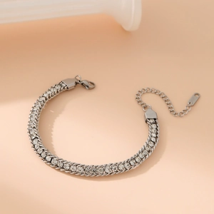 Elegant silver stainless steel bracelet with sparkling rhinestones and lobster clasp