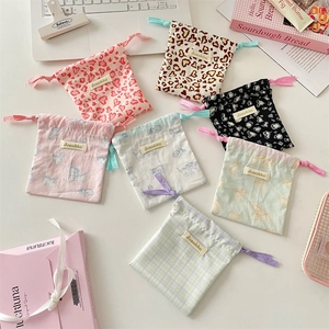 Mini Drawstring Storage Bag Pouch Heart Leopard Print Cute Cat Pattern Polyester For Makeup Jewelry Lipstick Organizer Travel
