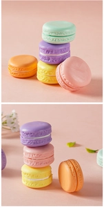 Macro detail of colorful macaron models for bakery display and photography props