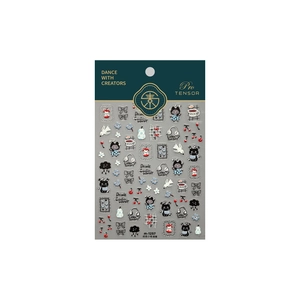 Cute hand-drawn cat and blue dress nail art stickers M1257 with embossed cartoon designs