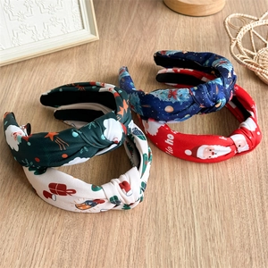 Christmas Knotted Wide Headband Fabric Santa Claus Xmas Tree Printed Festive Holiday Party Hair Accessories For Women