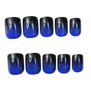 Faux ongles carrés courts dégradé bleu et noir brillant ensemble de 10 pièces à presser