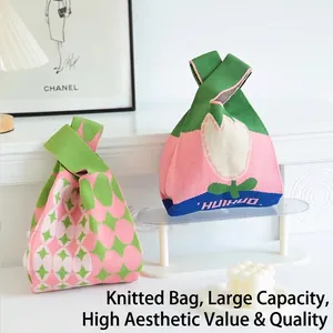 Knit floral tote bags with tulip pattern and geometric design for gifts