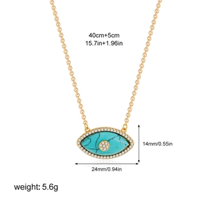 Detailed size specifications for 18K gold evil eye pendant with turquoise and zircons