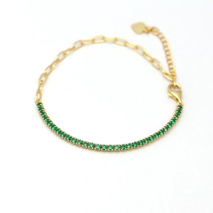 Luxurious S925 sterling silver gold bracelet with green zircon stones and heart pendant