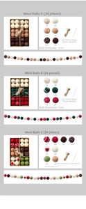 Detail of wool felt ball set with snowflake patterns for DIY Christmas hanging decor