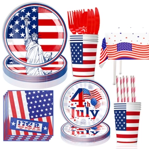Complete July 4th party tableware set with American flag plates, cups and napkins