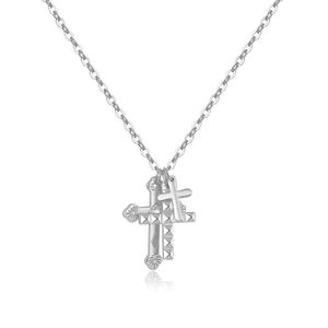 S925 sterling silver multi-layer cross pendant necklace with a vintage punk hip hop style
