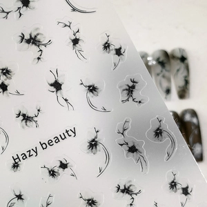 Ink style floral nail stickers with hazy flower patterns for creative DIY nail art