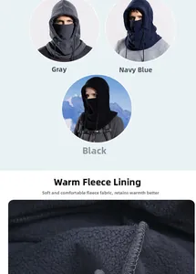 Macro view of polar fleece lining and three colors of windproof winter cycling hoods