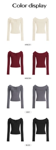 Color options of off-shoulder long sleeve shirts in apricot, wine red, gray and black