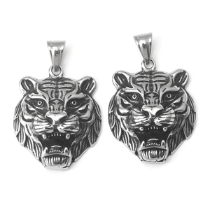 Retro stainless steel tiger head pendant necklaces with detailed hip hop engraving
