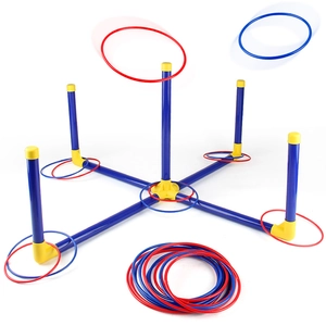 Jeu de lancer dinosaure 3-en-1 d'extérieur avec base bleue et anneaux colorés