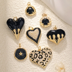 Gold Plated Copper Heart Star Pendants Black Enamel Zircon DIY Jewelry Making Findings Accessories Elegant Fashion