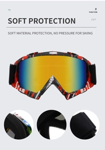 Detail of professional ski goggles showing multi-color frame and soft protective foam