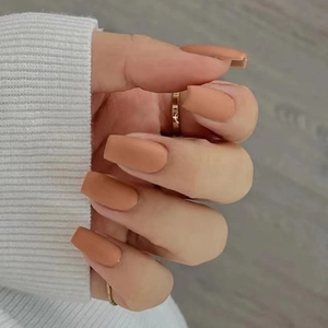 Matte Nude Square Press On Nails 24Pcs Set With Glue Short Ballerina Fake Nails Minimalist Solid Color For Women Daily Wear