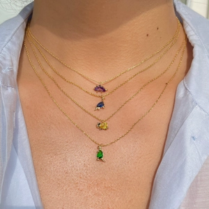 18K Gold Plated Brass Dinosaur Dolphin Pendant Necklace For Women Colorful Zirconia Inlaid Cute Forest Animal Clavicle Chain Jewelry