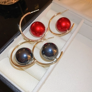 Vintage C-Shape Geometric Stud Earrings With Imitation Artificial Pearl And 925 Sterling Silver Earring Post French Simple Women