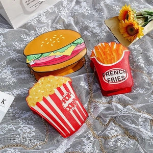 Food Shape Crossbody Bag PU Leather Creative Hamburger Fries Popcorn Ice Cream Chain Shoulder Bag Novelty Fashion