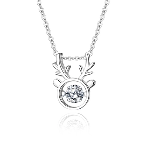 Minimalist S925 sterling silver reindeer necklace with a dancing moissanite pendant