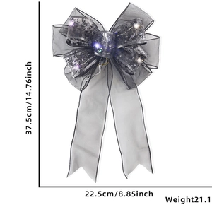 Black mesh Halloween bow with LED lights for festive atmosphere, 37.5cm decorative size