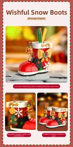 Detailed macro view of a Christmas stocking building block storage container with gold bells