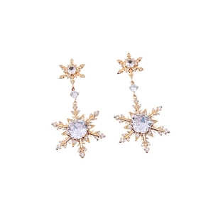 Elegant 18k gold plated snowflake drop earrings with sparkling cubic zirconia crystals