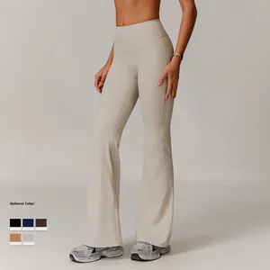 High-waisted flared yoga leggings in apricot for women, slim fit workout pants