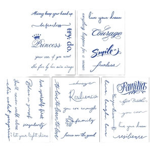 Semi-permanent herbal juice tattoo stickers featuring blue inspirational English quotes