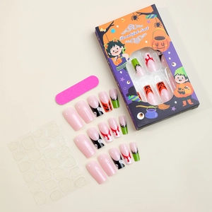 Halloween nail kit with 24 pieces featuring ghost, pumpkin, and blood drip press-on designs