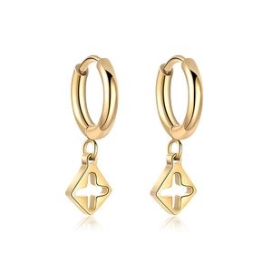 Elegantly crafted 14K gold-plated hoop earrings with hollow cross star pendants on white