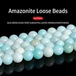 Natural light blue-green Amazonite faceted round loose beads for DIY jewelry making