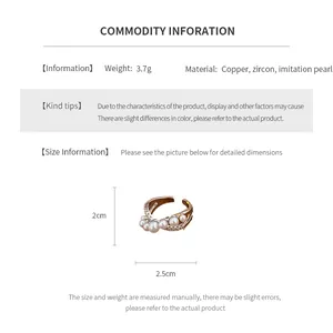 Detailed size guide for crossover pearl and zircon ring with measurements in 2.5x2cm