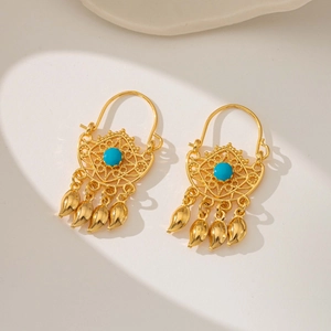 18K gold plated bohemian earrings with turquoise stone and tassel drop charms