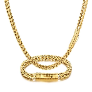 6mm gold stainless steel Franco chain necklace with secure cylindrical plug-in clasp