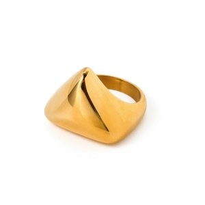 Minimalistischer geometrischer Ring aus Gold-Titanstahl mit edlem gebürstetem Metall-Finish